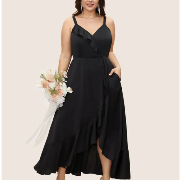 BloomChic Satin Overlap Collar Ruffles Cami Dress size L  us 12 - Picture 2 of 5